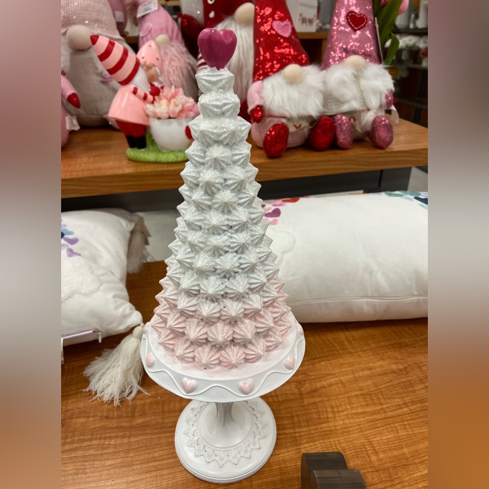 New Peppermint Square Pastel Pink Ombré Meringue Frosting tree on white pedestal